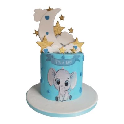 Moon & Stars with Elephant Baby Shower Theme Cake
