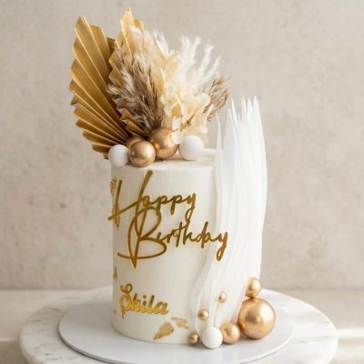 Elegant White & Gold Birthday Cake – Luxury Modern Celebration Cake